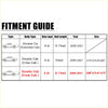 Black and white fitment guide table showing dimensions for pickup truck car cover for toyota tacoma crew cab 2005-2021