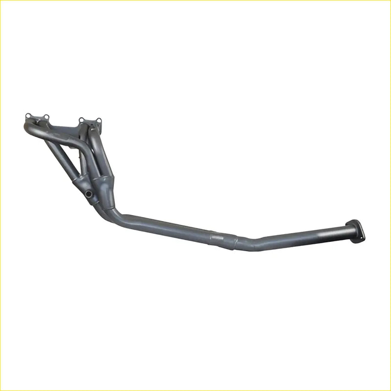 Black metal exhaust manifold with curved branches and flanged ends for pintara 2l ca20e rwd gasket dsf711c