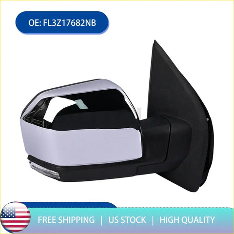 Right power fold chrome memory side-view mirror with black housing and turn signal for ford f-150 2015-2018