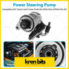 Silver and black power steering pump with metallic housing and rubber seals for Toyota Land Cruiser Prado J90 Hilux