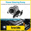 Silver and black power steering pump with metallic housing and rubber seals for Toyota Land Cruiser Prado J90 Hilux