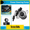 Black and silver power steering pump with metallic housing and hose suitable for Toyota Land Cruiser Prado J90 Hilux