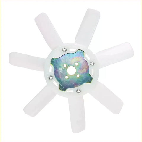 White plastic radiator cooling fan blade with metallic iridescent center for Nissan Datsun 720 Ute Z24 1983-1986