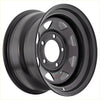 Black matte finish steel wheel with classic five spoke design and red rck branding on center cap