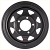 Black rck steel wheel with 8 matte black spokes and triangular cutouts for a sleek tough look