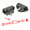 Rear brake cylinder for mitsubishi galant sigma 1983-1988 with two dark gray metallic drum brake assemblies and black rubber caps
