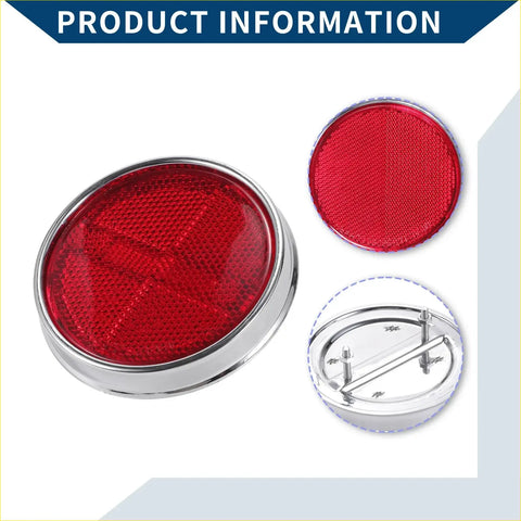 Rear bumper reflector for toyota land cruiser with red circular reflective plate chrome rim and mounting hardware visible
