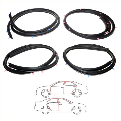 Black rubber rear door weatherstrip seals with pink and blue plastic tabs for nissan sylphy n16 sedan 2000-2006