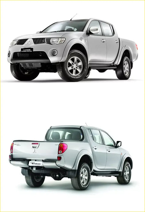Rear view of silver mitsubishi triton pickup with chrome accents showing rear led tail light light smoke black for l200 triton