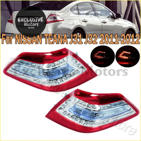 Red and clear led rear tail light assembly with sleek modern design for nissan teana j31 j32 2011 2012 models backside view
