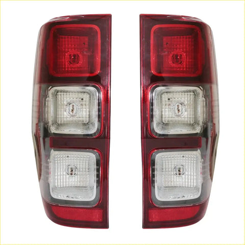 Rear tail light set for ford ranger t6 xlt px wildtrak 4wd 2012-2021 with red and clear plastic and three rectangular sections showing back side