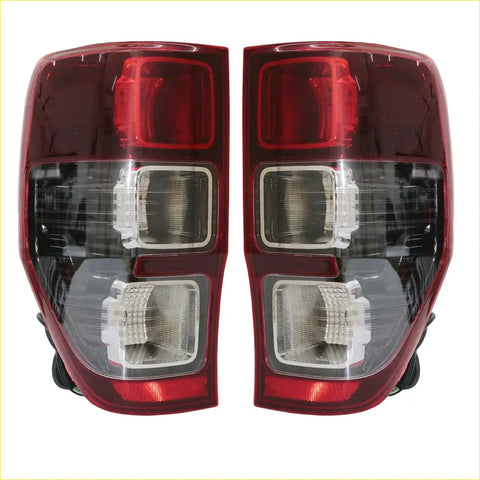 Rear tail light set for ford ranger t6 xlt px wildtrak 2012-2021 with red and black led angular design backside view