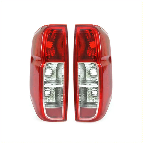 Rear tail light x2 for nissan navara d40 2005-2012 red plastic with clear lens and multiple led bulbs shown from back
