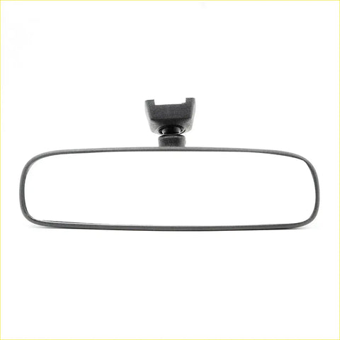Black plastic rear view mirror for Toyota Hilux 2015-2023 with rectangular frame and mounting bracket shown from back side