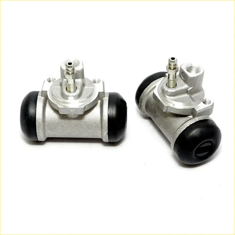 Rear wheel brake cylinder for nissan navara d23 np300 2014-2023 silver metal with black rubber end caps back side view
