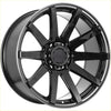 Black gloss-finished recon force alloy wheel with multi-spoke design and reed logo central hubcap