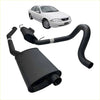 Black Redback 2.5 inch cat back sports exhaust system with rectangular muffler and curved pipes for ford sedans backside view
