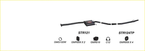Black redback 2.5 inch catback exhaust with central box and flexible tubing for Holden Commodore VU VY ute back view