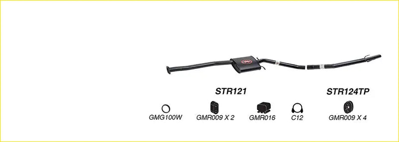 Black redback 2.5 inch catback exhaust with central box and flexible tubing for Holden Commodore VU VY ute back view