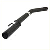 Black metal redback 2.5 inch catback exhaust pipe with curved design and label for holden commodore ute back side view
