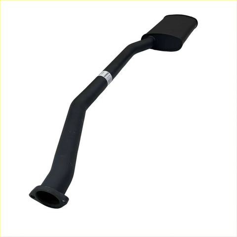 Black curved exhaust pipe with rectangular muffler at the end for redback 2.5 center exhaust muffler ford falcon back side