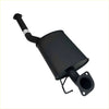 Black metal cylindrical exhaust muffler with flanged ends for redback 2.5 inch centre exhaust ford falcon ba bf sedan