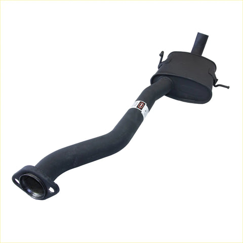 Black redback 2.5 inch centre muffler exhaust with curved pipe and cylindrical muffler for holden commodore vs sedan back view