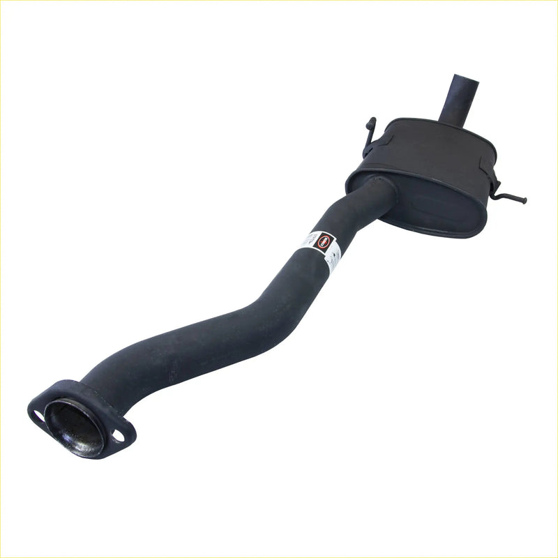 Black redback 2.5 inch centre muffler exhaust with curved pipe and cylindrical muffler for holden commodore vs sedan back view