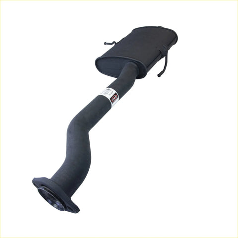 Black redback 2.5 inch centre muffler exhaust with curved pipe for holden commodore vs sedan back side view