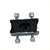 Black rubber-mounted metal bracket with four silver bolts for redback 2.5 inch exhaust on 79 series 1hz muffler