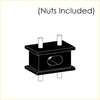 Black rectangular metal bracket with four cylindrical protrusions and oval cutout for redback 2.5 inch exhaust 79 series 1hz