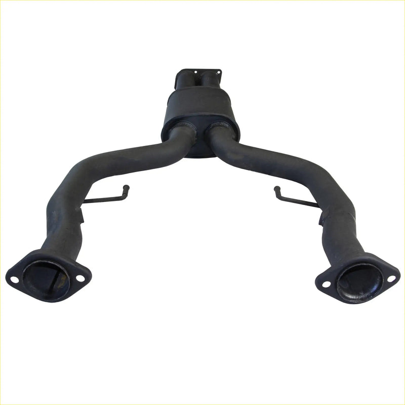 Black metal exhaust manifold with flanged ends and dual pipes for redback 3 sports centre holden commodore ve 6.0l