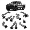 Gray metallic exhaust manifold components showing the back side for Redback 4x4 exhaust system on Chevrolet Silverado 1500