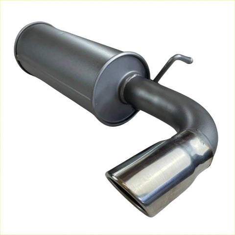 Shiny chrome exhaust tip with matte black body and curved pipe of redback 4x4 exhaust for suzuki jimny back side