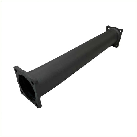Black cylindrical pipe with flanged ends and matte finish from redback 4x4 performance system for toyota prado 05 2024 on