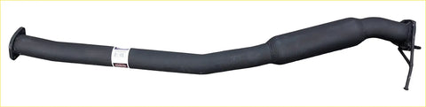 Black metal redback ba bf ute 2.5 inch catback hotdog centre pipe with curved design and flanged ends back view