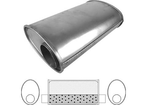 Redback Oval Muffler 10" Long 3" Offset Megaflow Mild