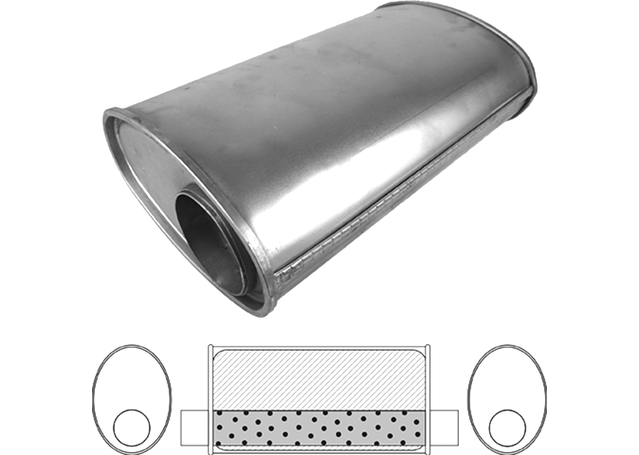 Redback Oval Muffler 10" Long 3" Offset Megaflow Mild