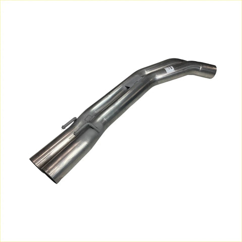 Back view of redback dual 3 inch 409 stainless steel rear tail pipe with shiny metallic dual exhaust for v8 sedans