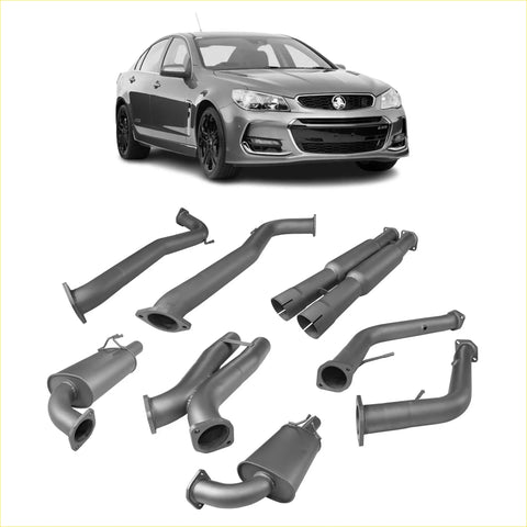 Gray metallic redback dual 3 inch catback exhaust system components for holden commodore ve vf sedan back side view