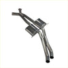 Back view of shiny chrome finished redback dual 3 inch catback exhaust with dual cylindrical mufflers for holden