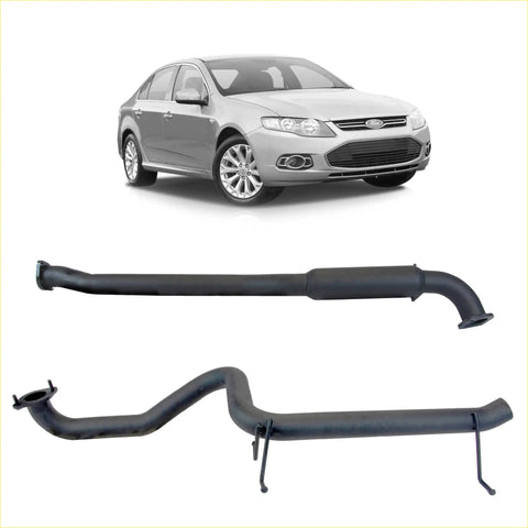 Black redback exhaust 2.5 inch system with hotdog centre and rear muffler for ford sedan backside view