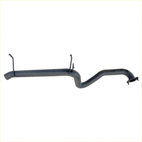 Black metal exhaust pipe with curved design and mounting hooks from redback exhaust 2.5 inch system back view