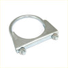 Silver metal exhaust hanger with u-shaped ring and two bolted clamps for redback exhaust on holden commodore v8 v6