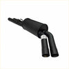 Backside view of black matte redback dual-exhaust system with central muffler for holden commodore 5.7l v8 vt vx vy vz and vz v6
