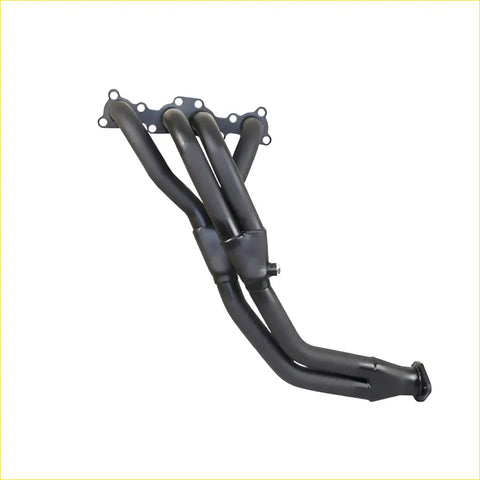 Black metal exhaust manifold with four tubes and flanged mounts for redback extractors ford courier mazda b2600