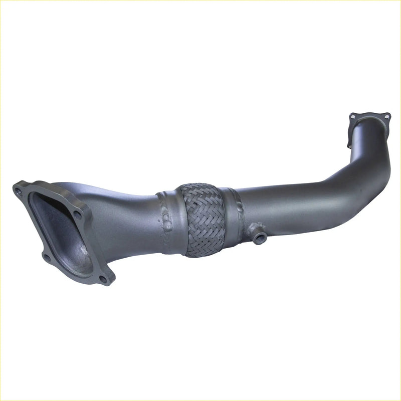 Black metal exhaust manifold with braided stainless steel heat shield showing back side for redback extreme dump toyota landcruiser