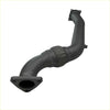 Black metal exhaust manifold with braided stainless steel section on the backside of redback extreme duty 3 inch dump pipe for toyota landcruiser 80 series