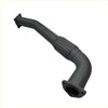 Black metal exhaust dump pipe with braided section and flanged ends for toyota landcruiser 80 series back side