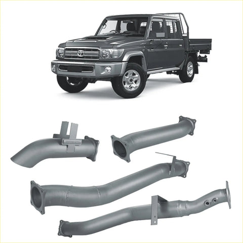Gray metallic Redback extreme duty 4 inch dpf back exhaust manifold system for Toyota Landcruiser 70 series backside